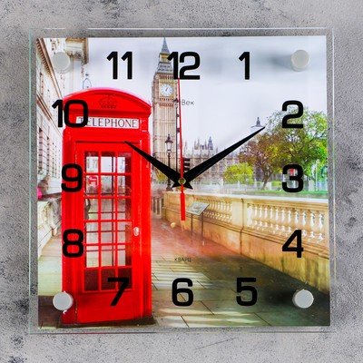Часы настенные, серия: Город, &quot;Английская телефонная будка&quot;, плавный ход, 25 х 25 см