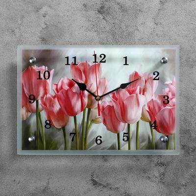 Часы настенные, серия: Цветы, &quot;Розовые тюльпаны&quot;, 20х30  см, микс