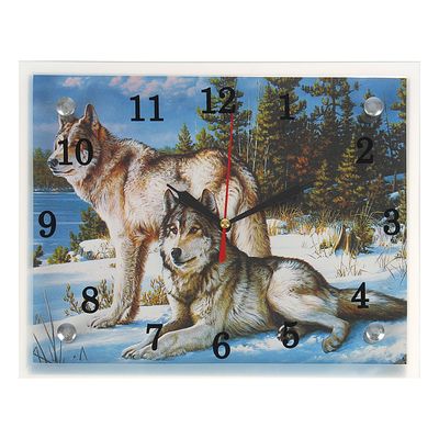 Часы настенные, серия: Животный мир, &quot;Волки в Зимнем Лесу&quot;, 20х25  см