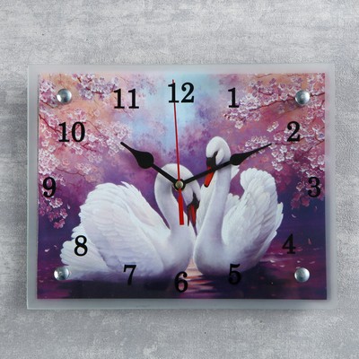 Часы настенные, серия: Животный мир, &quot;Лебеди&quot;, 20х25  см, микс