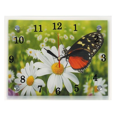 Часы настенные, серия: Цветы, &quot;Бабочка на ромашке&quot;, 20х25  см, микс