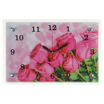 Часы настенные, серия: Цветы, &quot;Розовые розы&quot;, 20х30  см, микс