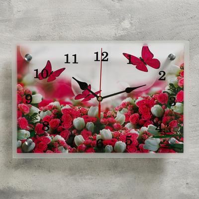 Часы настенные, серия: Цветы, &quot;Бабочки над цветами&quot;, 20х30  см, микс