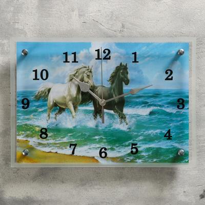Часы настенные, серия: Животный мир, &quot;Лошади в море&quot;, 25х35  см
