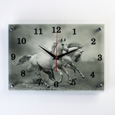 Часы настенные, серия: Животный мир, &quot;Серые лошади&quot;, 25х35  см