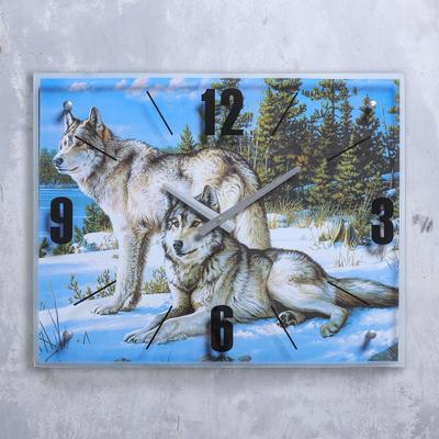 Часы настенные, серия: Животный мир, &quot;Волки в Зимнем Лесу&quot;, 40х50  см, микс