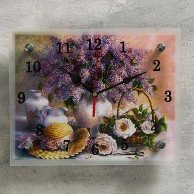 Часы настенные, серия: Цветы, &quot;Сирень в вазе&quot;, 20х25  см, микс