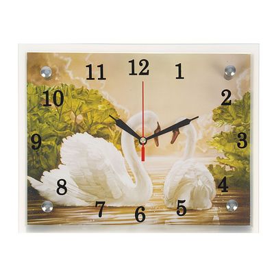 Часы настенные, серия: Животный мир, &quot;Лебеди&quot;, 20х25  см