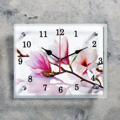 Часы настенные, серия: Цветы, &quot;Бело-сиреневые цветы&quot;, 20х25  см, микс