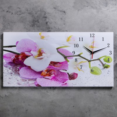 Часы настенные, на холсте, серия: Цветы, &quot;Орхидеи&quot;, 40х76  см