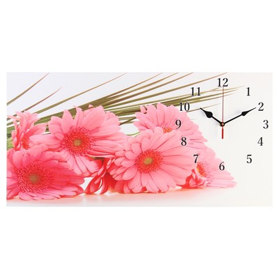 Часы настенные, на холсте, серия: Цветы, &quot;Розовые герберы&quot;, 40х76  см