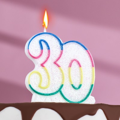 Свеча для торта «‎Юбилейный ГИГАНТ», цифра &quot;30&quot;, ободок цветной, блёстки, 8 см