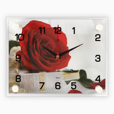 Часы настенные, серия: Цветы, &quot;Роза с подарком&quot;, 20х26 см  микс