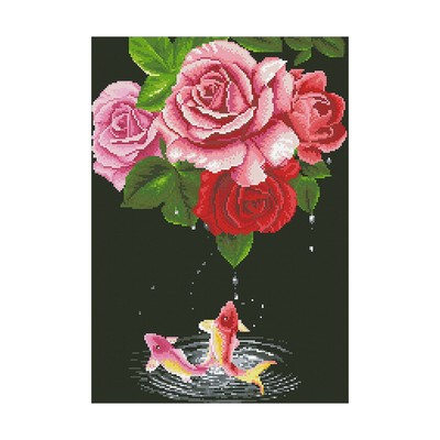 Набор алмазной вышивки «Карпы и розы»