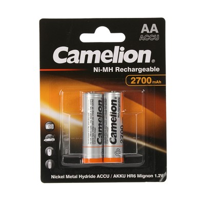 Аккумулятор Camelion, Ni-Mh, AA, HR6-2BL (NH-AA2700BP2), 1.2В, 2700 мАч, блистер, 2 шт.