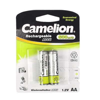 Аккумулятор Camelion, AA, Ni-Cd, KR6-2BL (NC-AA600BP2), 1.2В, 600 мАч, блистер, 2 шт.
