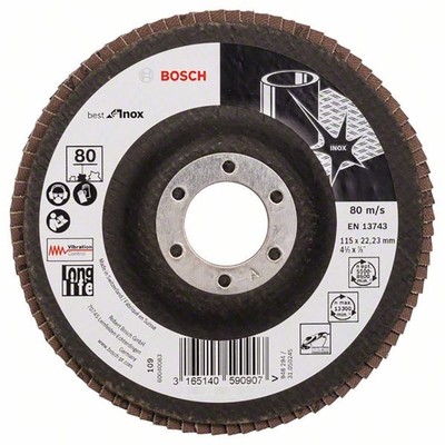 Лепестковый шлифкруг Bosch 2608606739, по металлу, 180х22.2 мм, зернистость 80