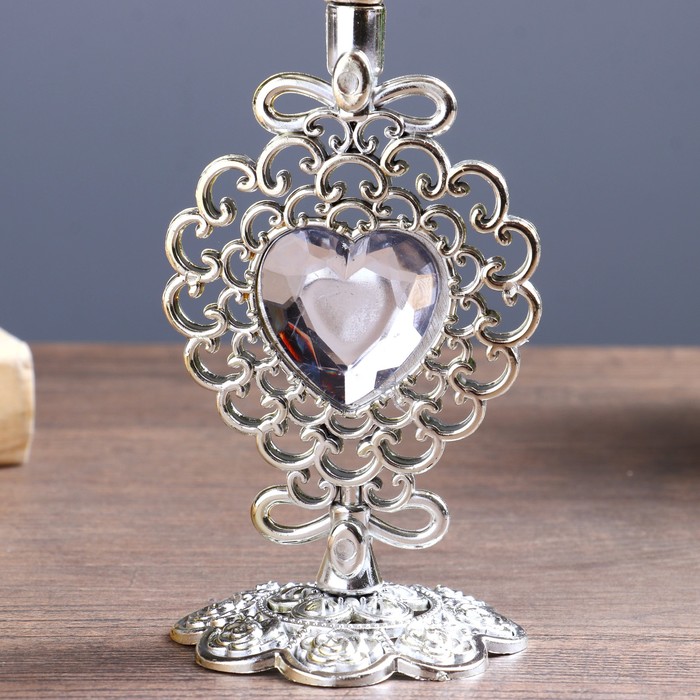 Подсвечник стекло, пластик на 1 свечу &quot;Ажурное сердце&quot; бокал на ножке серебро 18х7х6,5 см