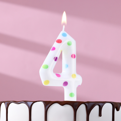 Свеча в торт на день рождения «Конфетти», цифра &quot;4&quot; , ГИГАНТ, 9 см