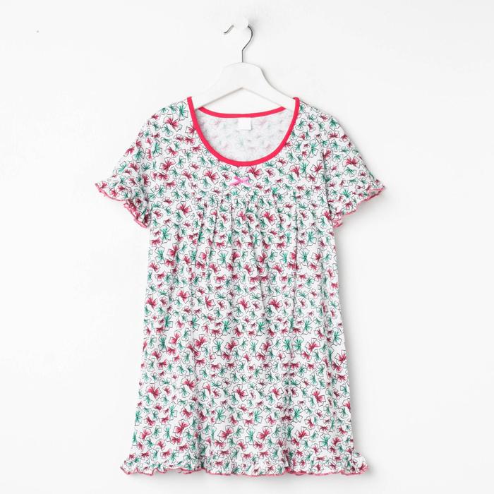 Сорочка для девочки, цвет малиновый, принт бантики, рост 128 см (8 лет)