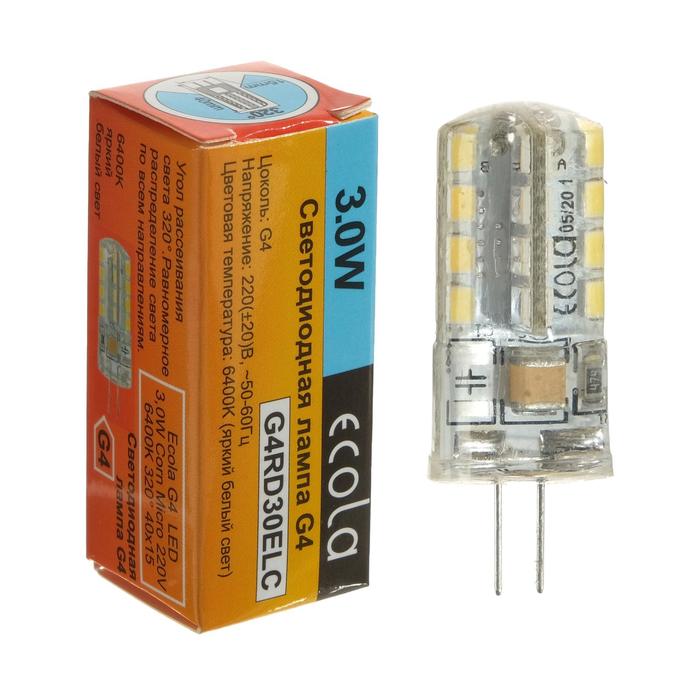 Лампа светодиодная Ecola Corn Micro, G4, 3 Вт, 6400 К, 320°, 40х15 мм