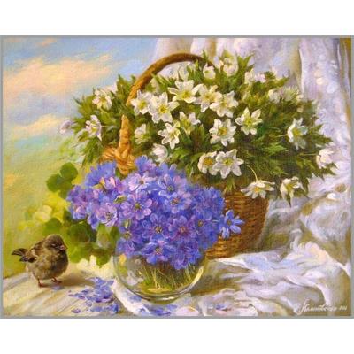 Алмазная мозаика «Аромат весны» 50×40 см, 45 цветов