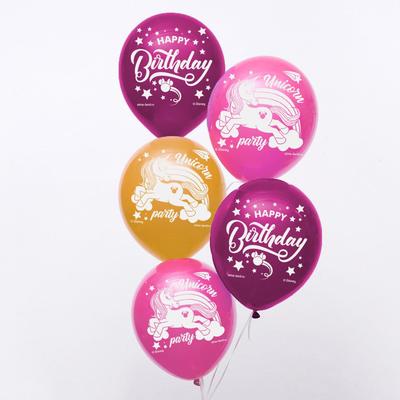 Воздушные шары &quot;Happy birthday unicorn party&quot;, Минни Маус и единорог (набор 5 шт) 12 дюйм