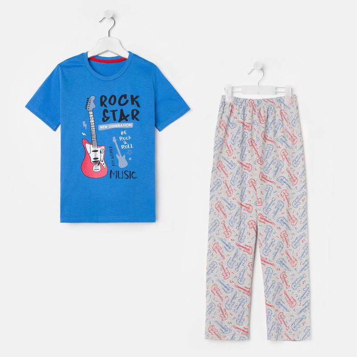 Пижама для мальчика, цвет синий/серый, рост 122-128 см