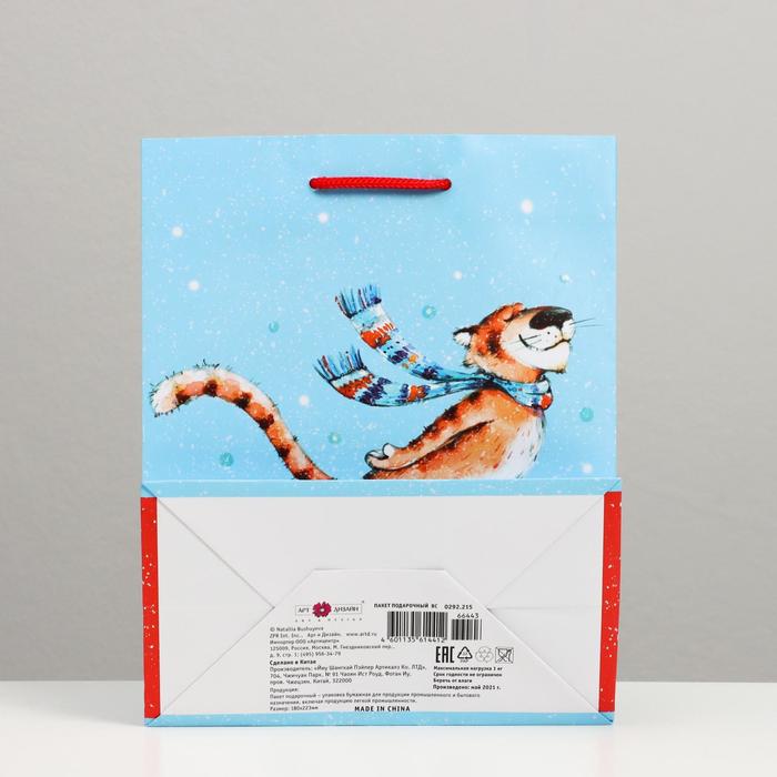 Пакет подарочный &quot;Тигр на льду&quot;, 18 х 22,3 х 10 см