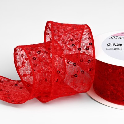 Лента декоративная «Пайетки», 40 мм, 9 ± 0,5 м, цвет красный