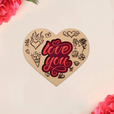 Валентинка деревянная «Love you», 8 х 8 см