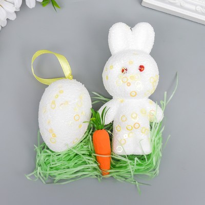 Декор пасхальный &quot;Зайчик с яйцом и морковкой в посыпке&quot; набор  12 см
