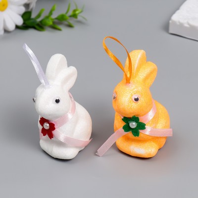 Декор пасхальный подвеска &quot;Кролик - блеск, цветочек на шее&quot; набор 2 шт МИКС 9 см