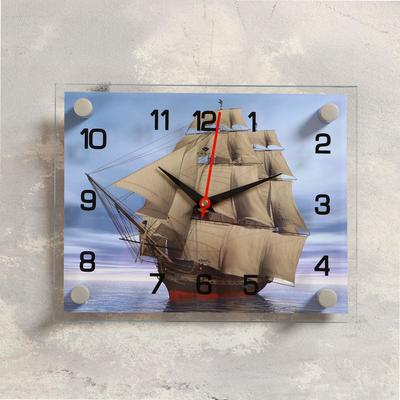 Часы настенные, серия: Море, &quot;Корабль&quot; стекло 20х26  см, микс