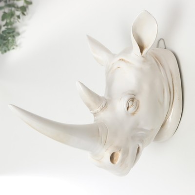 Сувенир полистоун настенный декор &quot;Голова носорога&quot; белый 24х32х15,5 см
