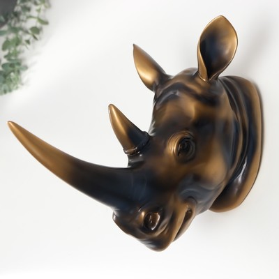 Сувенир полистоун настенный декор &quot;Голова носорога&quot; состаренная медь 24х32х15,5 см