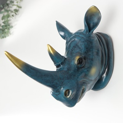 Сувенир полистоун настенный декор &quot;Голова носорога&quot; синий с патиной 24х32х15 см