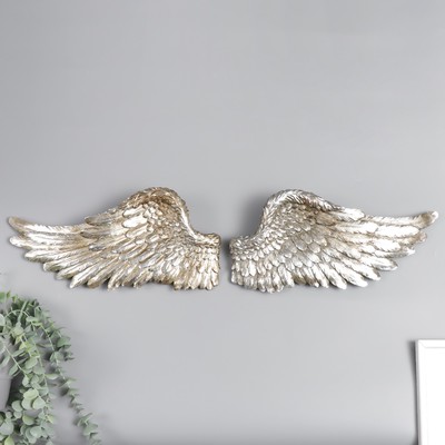 Сувенир полистоун настенный декор &quot;Серебряные крылья&quot; набор 2 шт  размер крыла 18х41х6 см