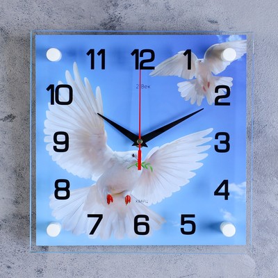 Часы настенные, серия: Животный мир, &quot;Голуби&quot;, плавный ход, 25 х 25 см
