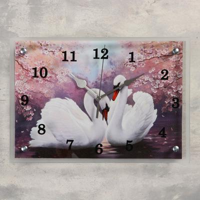 Часы настенные, серия: Животный мир, &quot;Лебеди&quot;, 25 х35 см