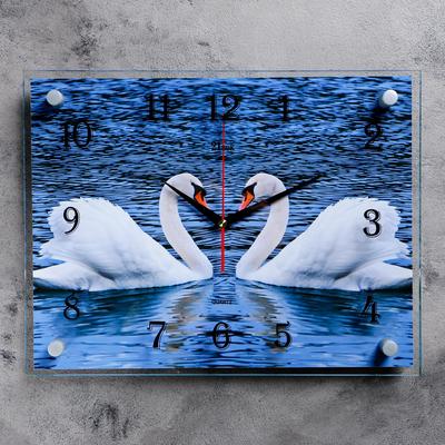 Часы настенные, серия: Животный мир, &quot;Пара лебедей&quot;, плавный ход, 30 х 40 см