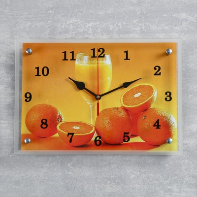 Часы настенные, серия: Кухня, &quot;Апельсины и бокал&quot;, 25х35  см