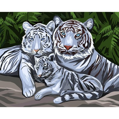 Алмазная вышивка на раме с полным заполнением «Белые тигры», 40х50 см