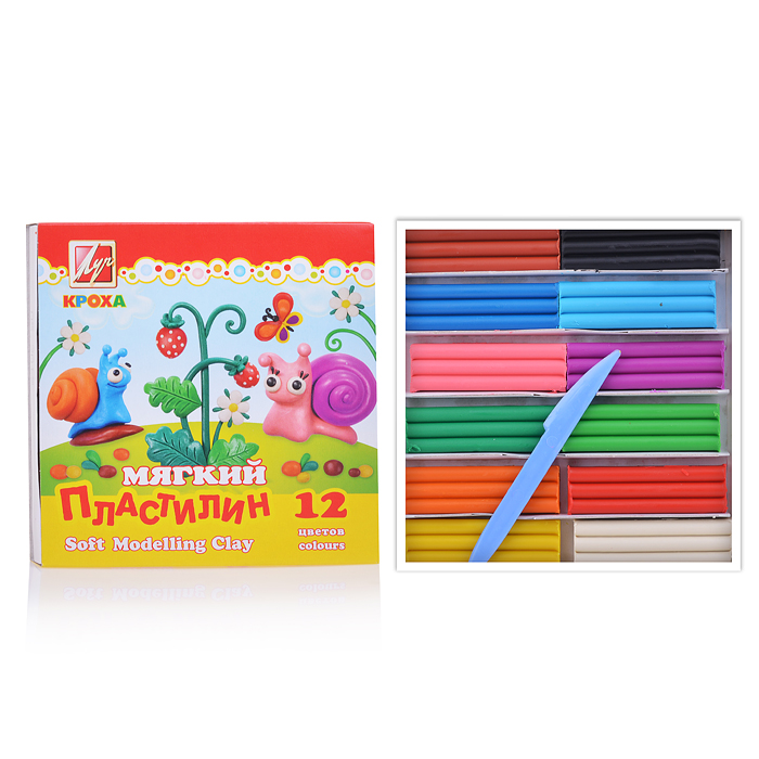 Пластилин мягкий 12 цв. "Кроха" со стеком, картон Пластилин мягкий 12 цв. "Кроха" со стеком, картон