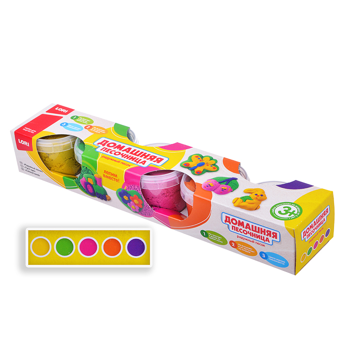 Радужный песок. Набор из 5 цветов по 140 гр, формочка Радужный песок. Набор из 5 цветов по 140 гр, формочка