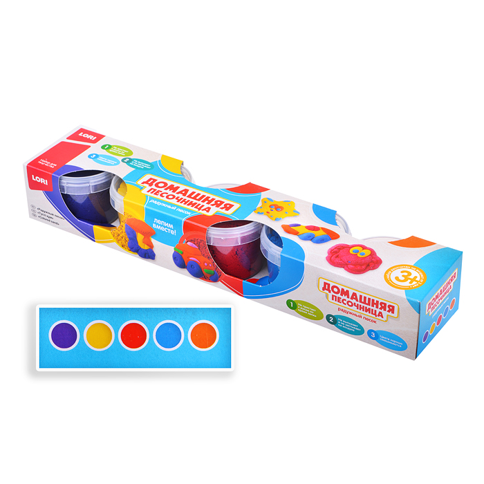 Радужный песок. Набор из 5 цветов по 140 гр, формочка Радужный песок. Набор из 5 цветов по 140 гр, формочка