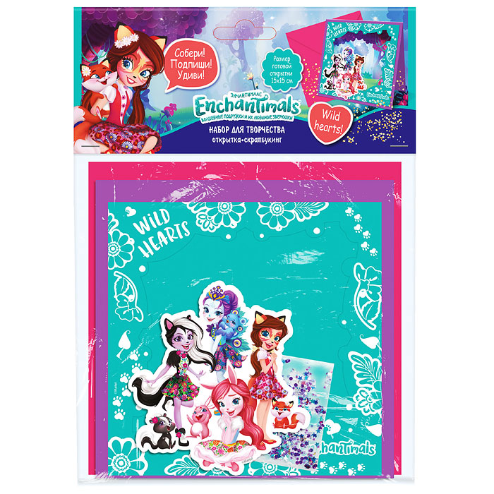 Открытка-скрапбукинг в конверте. Энчантималс. Wild hearts! Открытка-скрапбукинг в конверте. Энчантималс. Wild hearts!