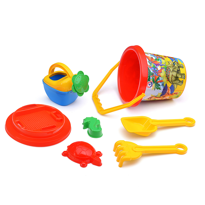 Песочный набор №5 ведро, паски, лейка, сито, лопата, грабли Песочный набор №5 ведро, паски, лейка, сито, лопата, грабли