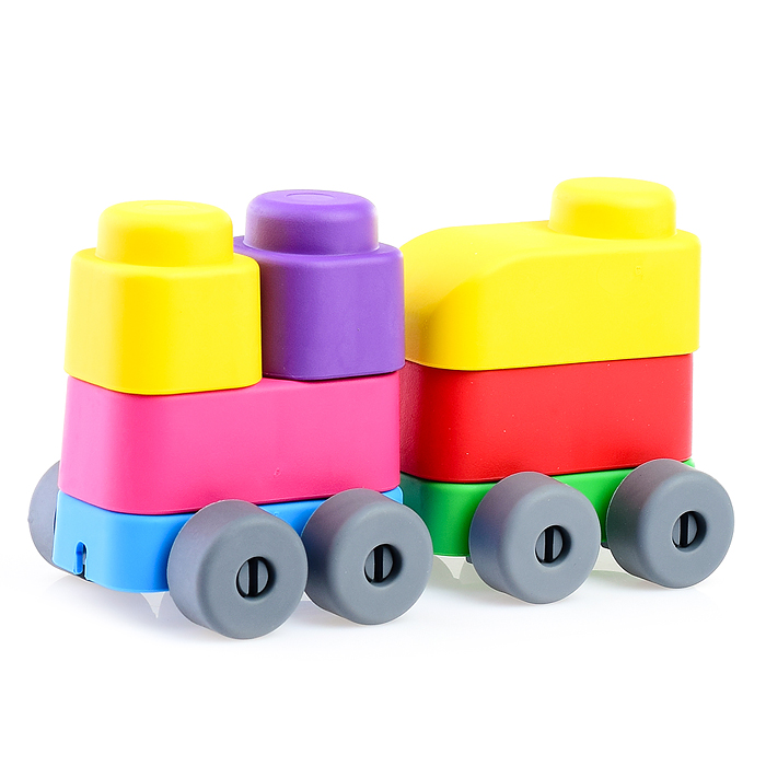 Фото к товару Конструктор "Мягкие кирпичики plus. Веселый транспорт" 10 дет+колесики Конструктор "Мягкие кирпичики plus. Веселый транспорт" 10 дет+колесики