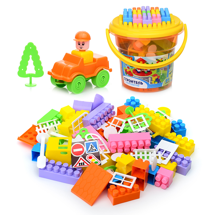 Фото к товару Конструктор "Строитель" (84 элем. в ведре "Макси" с крышкой) Конструктор "Строитель" (84 элем. в ведре "Макси" с крышкой)